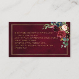 Burgund Floral Navy Hochzeit wünschen gut Enclosur Begleitkarte