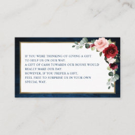 Burgund Floral Navy Hochzeit wünschen gut Enclosur Begleitkarte