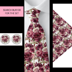 Burgund Floral Neck Tie (Teil des Set) BUR100 Krawatte