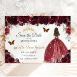 Burgund Floral Prinzessin Gold Quinceañera Sweet 1 Save The Date<br><div class="desc">c) Das glückliche Cat Studio</div>