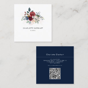 Burgund Floral QR Code Botanischer Florist Quadratische Visitenkarte