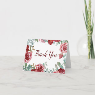 Burgund Floral Rose Foliage Hochzeit Vielen Dank Dankeskarte