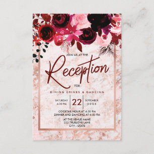 Burgund Floral & Rose Goldene Hochzeit Empfang Einladung