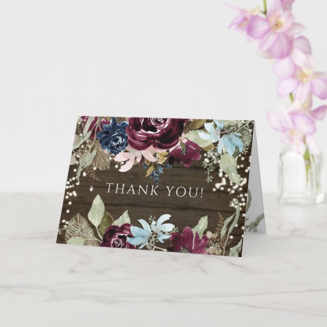 Burgund Floral Russe Twinkle Lichter Vielen Dank Karte (Orchidee)