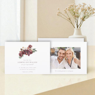 Burgund Floral Save Our Date Foto Ankündigung