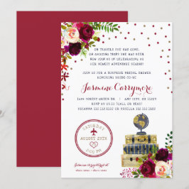 Burgund Floral Travel Brautdusche Einladung
