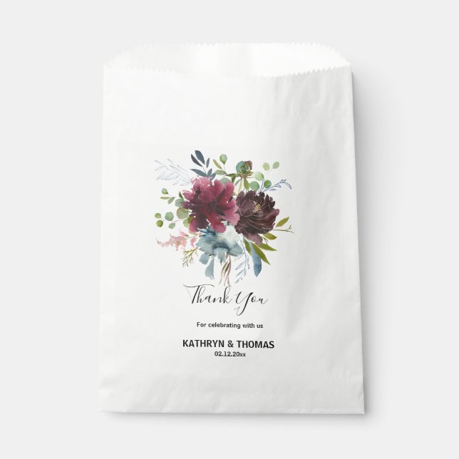 Burgund Floral und Grün Danke für Ihre Hochzeit Geschenktütchen (Vorderseite)