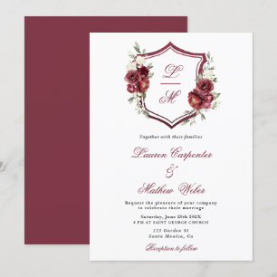 Burgund Floral Wappen Hochzeit Einladung