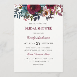 Burgund Floral Watercolor Brautparty Einladung