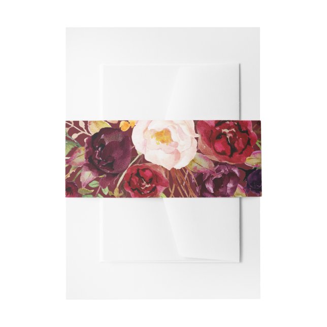 Burgund Floral Wedding Einladung Bly Band (Vorderseite Beispiel)