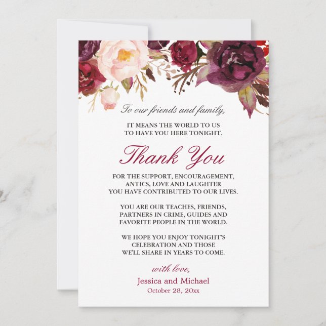 Burgund Floral Wedding Place Einstellung Vielen Da Einladung (Vorderseite)