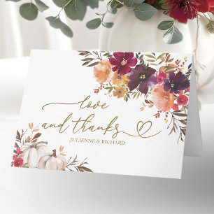 Burgund Floral Weiße Kürbis Hochzeit Danke Karte