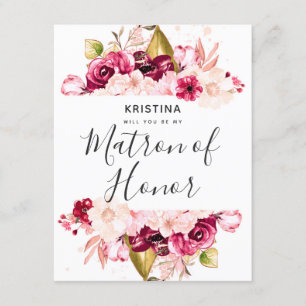 Burgund Floral werden Sie meine Ehrenmatrone sein Einladung