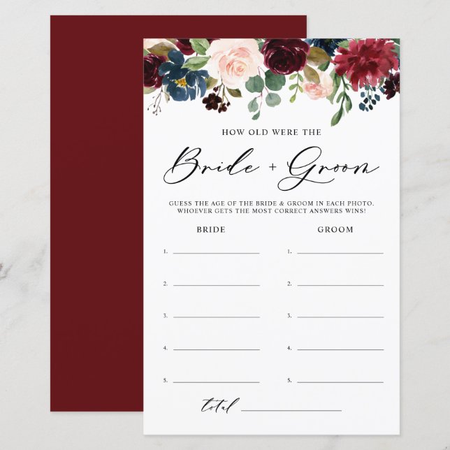 Burgund Floral wie alt waren Braut und Gräuel (Vorne/Hinten)