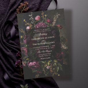 Burgund Florale Dunkle Romantische Düstere Schwarz Einladung