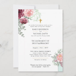 Burgund florale katholische Hochzeitsmaße Einladung