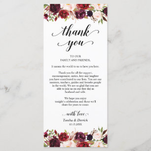 Burgund Florals, Platz Einstellung Danke Karte