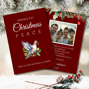 Burgund Foto Friedenstaube Christliches Weihnachte Feiertagskarte