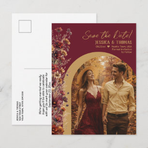 Burgund-Foto-Hochzeit Save the Date Ankündigungspostkarte