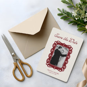 Burgund-Foto Retro-Spitze Save The Date