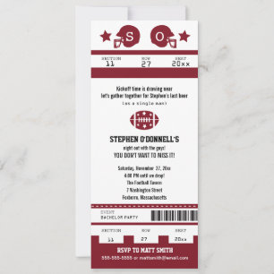 Burgund Fußball-Ticket Junggesellenabschied Einlad Einladung