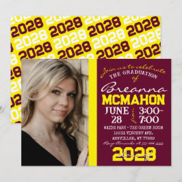 Burgund & Gelber Abschluss Foto Einladung