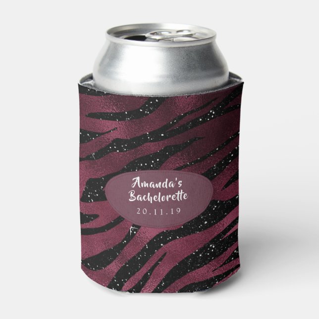Burgund Glam Foil Glitzer Tiger Streifen Party Dosenkühler (Kanne Vorderseite)