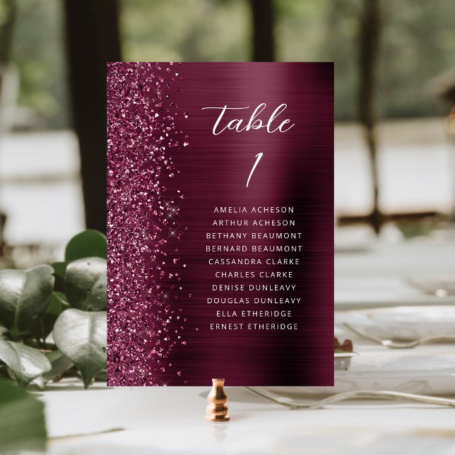 Burgund Glamour Glitter Metall Schrift Hochzeit Tischnummer (Von Creator hochgeladen)