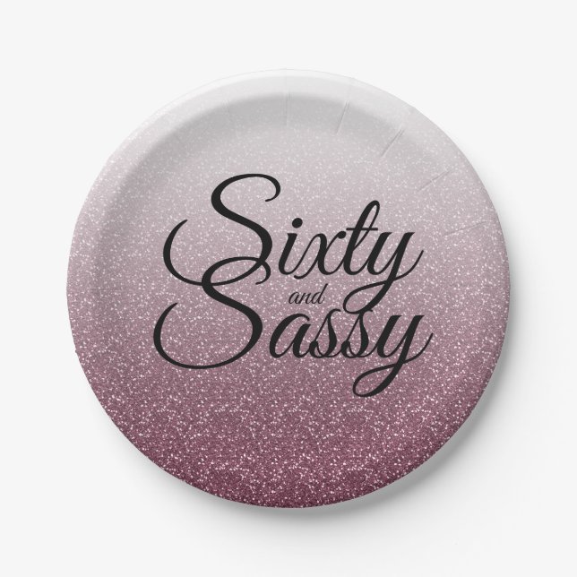 Burgund Glitzer Ombre 60 und Sassy 60. Geburtstag Pappteller (Vorderseite)