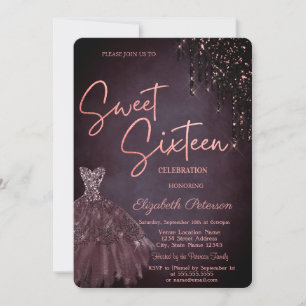 Burgund Glitzer Tropfen Chic Dress Sweet 16 Einladung