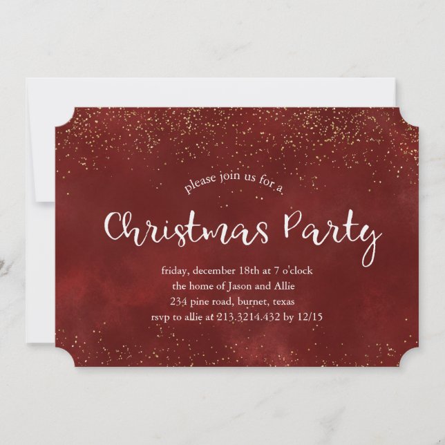 Burgund Glitzer Weihnachts-Party Einladung (Vorderseite)