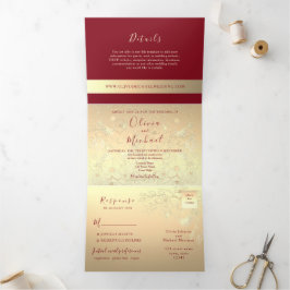 Burgund Gold 3-in-1 Einladung zur Hochzeit