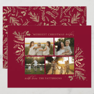 Burgund Gold 4 Foto Familien Weihnachtscollage Feiertagskarte