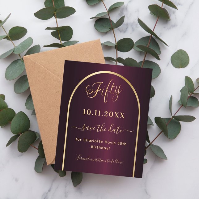 Burgund Gold 50. Geburtstag Save the Date Flyer (Von Creator hochgeladen)
