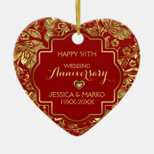 Burgund & Gold 50. Hochzeitstag Keramikornament