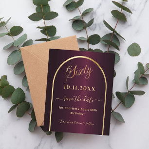 Burgund Gold - 60. Geburtstagsbudget Save the Date Flyer