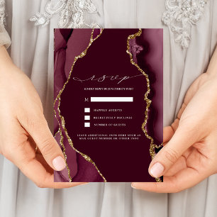 Burgund & Gold Achat Hochzeits-RSVP Einladung