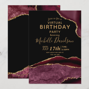 Burgund & Gold Agate Virtual Birthday Einladung