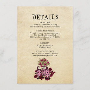 Burgund Gold Alice im Wunderland Hochzeitdetails Begleitkarte