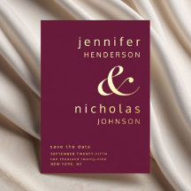 Burgund Gold Ampersand Rette Hochzeit das Datum