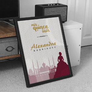 Burgund & Gold Arabian Quinceñera Foto Poster