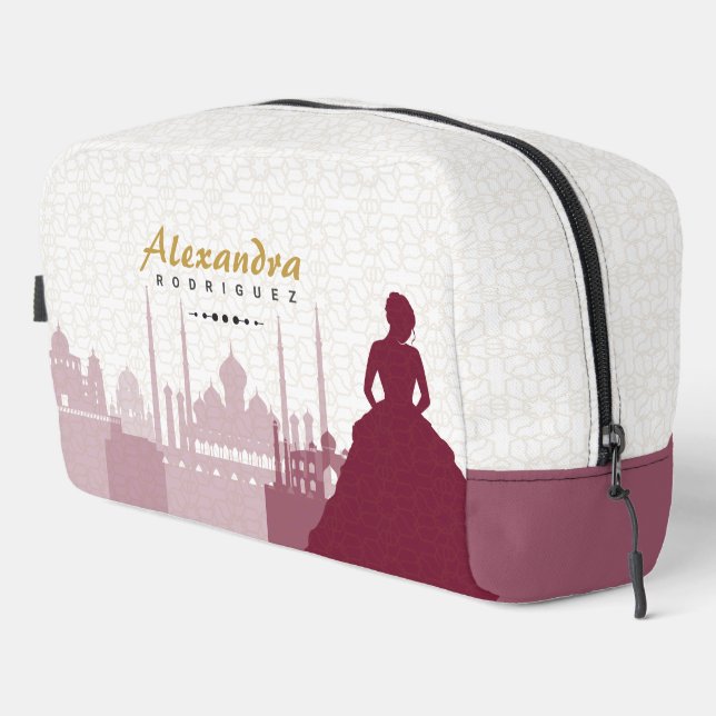 Burgund & Gold Arabian Quinceñera Waschbeutel (Rechte Ecke)