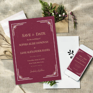 Burgund Gold Art Deco Black Tie Gatsby Hochzeit Save The Date