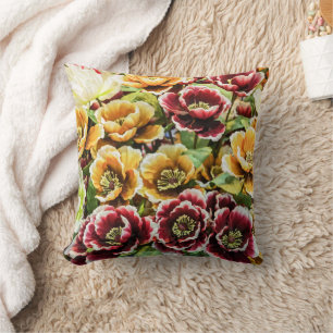 Burgund Gold Blumen - Lebendige Blumendekoration Kissen