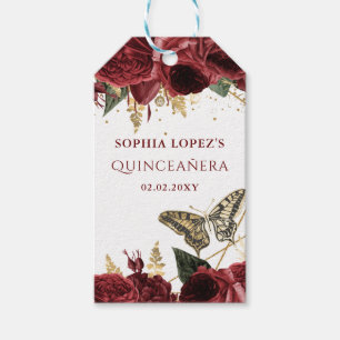 Burgund Gold Blumen Schmetterlinge Quinceanera Geschenkanhänger