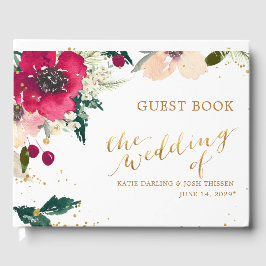 Burgund & Gold | Blumenfall Rustikale Hochzeit Gästebuch