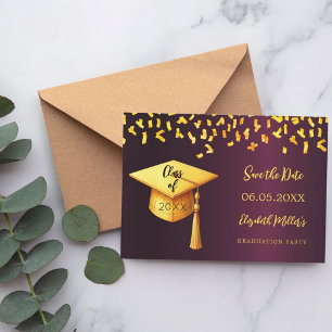 Burgund Gold Cap Konfetti Graduation Party Save The Date