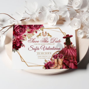 Burgund Gold Charra Pferd Quinceanera Save The Date