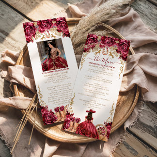 Burgund Gold Charra Quinceanera Cowboy Stiefel Menükarte