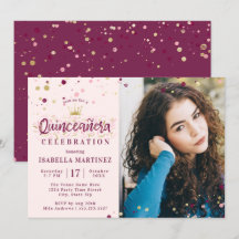 Burgund & Gold Confetti Quinceañera mit Bild
